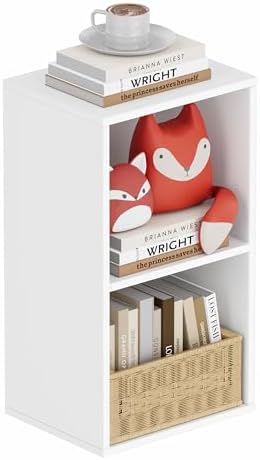 Book Shelf, Wooden Cube Storage Organizer with 11" Open Cubes, Stackable Modular Bookcase for Room Divider Storage, 2 Tier Bookshelf for for Living Room, Bedroom, Office (White, 2-Cube) by Nestwise