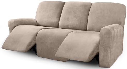 ULTICOR Velvet 8-Pieces Recliner Sofa Covers Stretch Reclining Couch Covers for 3 Cushion Reclining Sofa Slipcovers Furniture Covers Thick Soft Washable (3 Seater Recliner Cover, Taupe) by ULTICOR