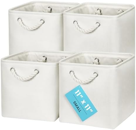 OrganiHaus 11x11 Cube Storage Bins, 4-Pack Fabric Cubes, Rope Handles by OrganiHaus