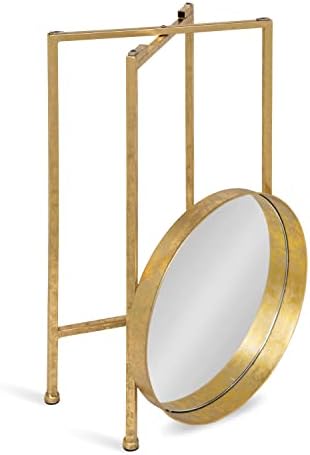 Kate and Laurel Celia Round Metal Foldable Accent Table with Mirror Tray Top, Gold - Image 5