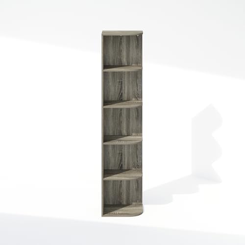 Furinno Reed Corner Shelf, 5-Tier Corner Bookshelf, Book Shelf, Corner Shelves, Storage Rack, for Organization and Storage, Home Office, Living Room, French Oak - Image 6