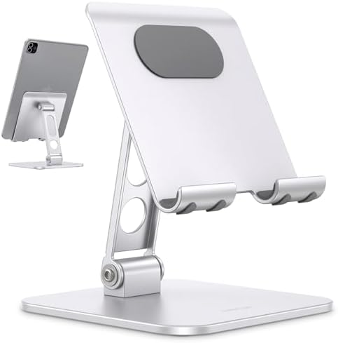 OMOTON T5 Foldable Tablet Stand, Heavy Adjustable Holder for iPad, Silver by OMOTON