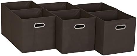 Household Essentials Fabric Storage Bins in Strong Poly‑Woven Fabric with Sturdy Chipboard Sides, and Grommet Front Handle, Brown, Set of 6 by HouseholdEssentials