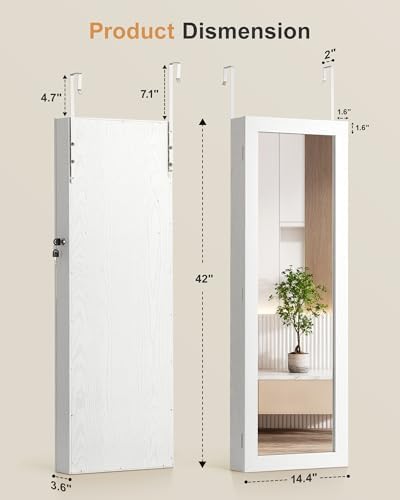 Nicetree 6 LEDs Jewelry Armoire, Hanging Mirror Jewelry Cabinet, White - Image 5