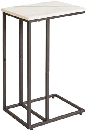 Aibiju Side Table Small End Table C Shaped, Slide Under Laptop Desk for Couch, Living Room Side Table, TV Trays for Eating on Couch, Faux Marble+Black YD-TM051B by Aibijusolidwoodfurniture