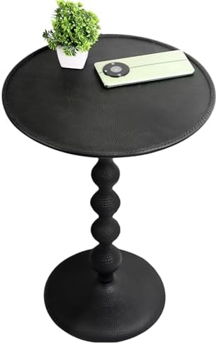 CLEENTABLE Round Metal Accent End Table, Hammered Top, 21 in, Black by CLEENTABLE