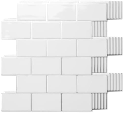 Art3d 10-Pack Subway Peel and Stick Backsplash, White with Silver Grout by Art3d