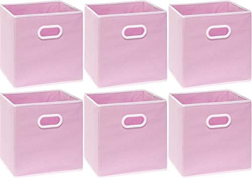 Simple Houseware 11-Inch Foldable Cube Storage Bins with Handles, Pink - Image 6