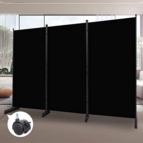Room Divider 102'' Wide Folding Privacy Screen,3 Panel Wall Divider w/Wheel by HOMSCREENER