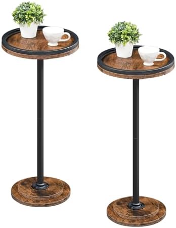 HOOBRO Small Round Side Tables, Set of 2, Drink Tables, Coffee Martini Tables with Pedestal Accent for Small Spaces in Living Room, Bedroom, Sofa Couch, Rustic Brown BF168BZP201 by HOOBRO