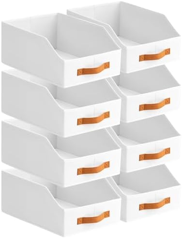 Homsorout Fabric Storage Bins for Organizing - 8 Pack Large Trapezoid Collapsible Storage Bins with Front Handle, Closet Organizers and Storage for Bedroom, Home Shelves, Small Spaces, White by Homsorout