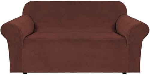 H.VERSAILTEX Stretch Velvet Loveseat Covers for 2 Cushion Couch Covers for Living Room Sofa Covers Slipcovers with Non Slip Straps Bottom, Ultra Thick Comfy Velour (Width 58"-72", Burnt Brick) by HVERSAILTEX