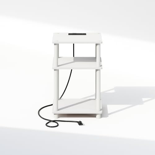 Furinno JUST 3-Tier Night Stand with Charging Station, White - Image 4