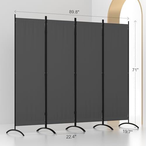 Room Divider 4 Panel Folding Screen Portable Wall with 5 Curved Metal Feet Partition Room Dividers，6FT Wall Divider for Office Divider, Bedroom，Dressing Room,Grey - Image 4