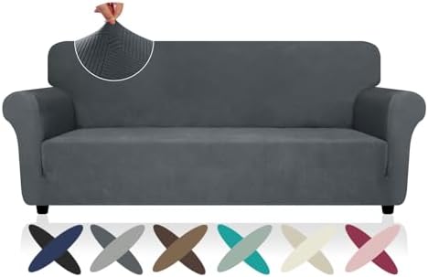 ZNSAYOTX Super Stretch Couch Cover (72"-92"), New Striped Sofa Covers Fitted Slipcovers with Elastic Bottom, Dog Cat Pets Proof Spandex Fabric Comfortable & Durable (Dark Grey, Sofa) by ZNSAYOTX