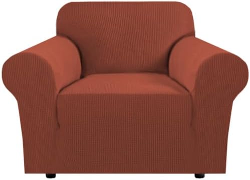 H.VERSAILTEX Stretch Armchair Slipcover Couch Cover Furniture Protector High Spandex Small Checks Knitted Jacquard Sofa Covers for Living Room (Armchair 31"-40", Rust) by HVERSAILTEX