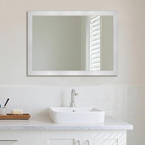 Bathroom Mirror for Over Sink 28x20 Inch Rectangular Wall Mirror, Nickel - Image 4