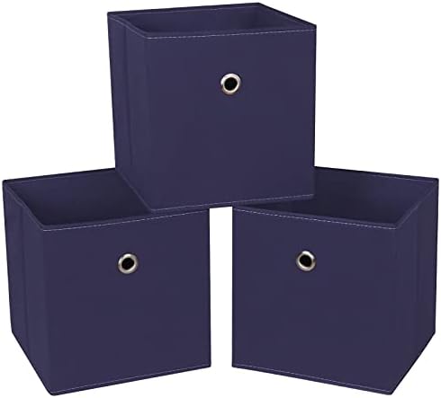 Black Foldable Storage Cubes Bins ,11 Inch Cloth Storage Cube Fabric Storage Box Cubes Organizer Baskets with Handles for Home Organizer Set of 3 (Navy Blue) by NieEnjoy