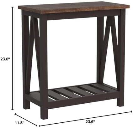 ChooChoo Farmhouse End Table, Rustic Vintage Narrow End Side Table with Storage Shelf for Small Spaces, Nightstand Sofa Table for Living Room, Bedroom Espresso 2 Pack - Image 3