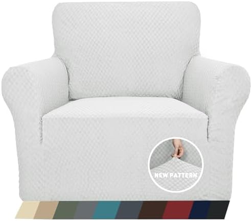 ZNSAYOTX 1 Piece Jacquard Chair Slipcovers for Living Room High Stretch Chair Covers with Arms Anti Slip Pets Friendly Couch Sofa Armchair Cover Furniture Protector (Small, White) by ZNSAYOTX