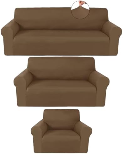 Peryiter 3 Pcs Couch and Loveseat Sofa Covers,Chocolate,Milk Silk by Peryiter
