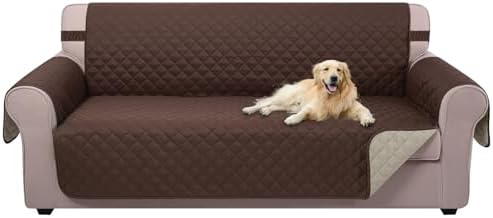 U-NICE HOME 4 Seater Sofa Cover 91''Large Couch Cover, Coffee/Beige by U-NICEHOME