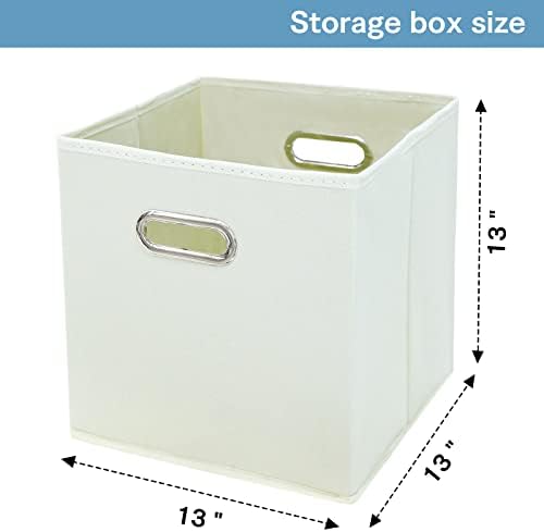 Black Fabric Cubby Storage Bins,13x13x13 Inches,Cube Organizer Bin Foldable Storage Boxes with Dual Handles Fabric Organizer Box and collapsible Storages basket,Set of 6,Creamy-White - Image 2