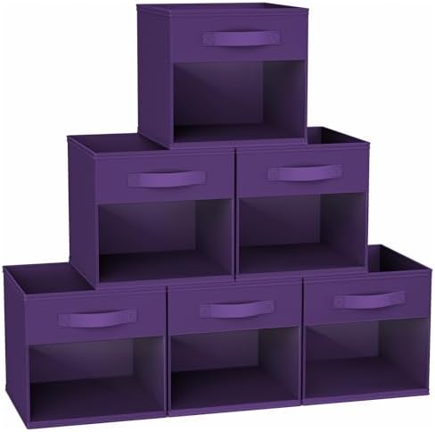 DIMJ Cube Bins, 12.2-Inch Storage Bins Cubes with Window, 6 Packs Collapsible Storage Bins with Handles, Closet Storage Baskets for Organizing Living Room, Office, 6 Pack,Purple by DiMJ