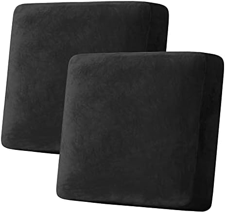 H.VERSAILTEX Velvet Stretch Couch Cushion Cover Plush Cushion Slipcover for Chair Loveseat Sofa Cushion Furniture Protector Seat Cushion Sofa Cover (2 Piece Large Sofa Cushion Covers, Black) by HVERSAILTEX