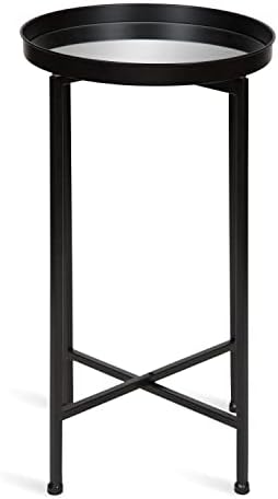 Kate and Laurel Celia Round Metal Foldable Accent Table with Mirror Tray Top, Black - Image 4