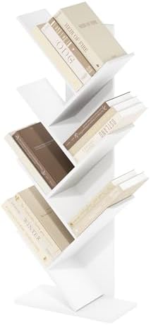 Furinno Tree Book Shelf, 7-Tier Bookshelf with Angled Open Shelf, Tree Bookcase for Room Decor, 8.4 x 15.7 x 39.4, for Organization and Storage, for Living Room, Bedroom, Home Office, White by Furinno-FitsYourSpaceFitsYourBudget