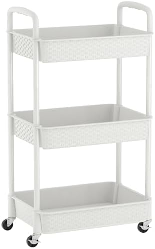 MOYIPIN 3-Tier Plastic Rolling Utility Cart with Handle,Utility Storage Cart for Office, Living Room, Kitchen,Movable Storage Organizer Shelves,White - Image 2