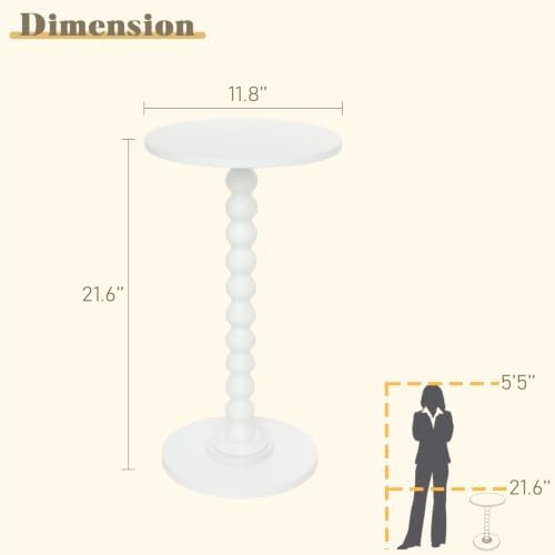 Fultyle Round Side Table, Small Drink Table for Small Spaces, Modern Accent End Table Nightstand with Solid Wood Leg for Living Room, Bedroom, Corners, and Office (White) - Image 3