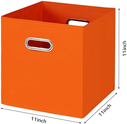Fabric Cloth Storage Bins,Fabric Cube Bins Organizer with Dual Handles Foldable Cube Storage Baskets for Home Bedroom Storage,Set of 3,(Orange) - Image 2