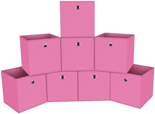 Foldable Storage Cubes Bins ,11 Inch Cloth Storage Cube Fabric Storage Box Cubes Organizer Baskets with Dual Handles for Home Organizer Set of 8 (Pink) by NieEnjoy