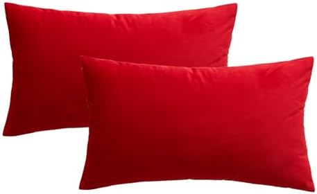MIULEE 12x20 Inch Lumbar Velvet Throw Pillow Covers Bright Red - Image 6