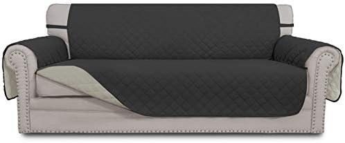 Easy-Going 4 Seater Sofa Slipcover Reversible Sofa Cover Water Resistant Couch Cover with Foam Sticks Elastic Straps Furniture Protector for Pets Children Dog Cat (XX-Large, Darkgray/Beige) by Easy-Going