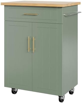 Shintenchi Kitchen Island cart with Storage, Portable Bar Cabinet on Wheels, Rolling Microwave Cart Side Table with Workstation for Kitchen, Dinning Room, Green - Image 7