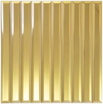 Gold Beveled Mirror Tile, 12x12 Inch Mirror Strip Backsplash Tiles for Kitchen Bathroom Shower Wall 5 Sheets by Soulscrafts