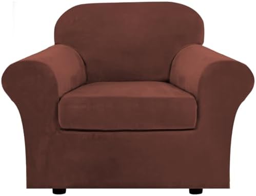 H.VERSAILTEX Rich Velvet Stretch 2 Piece Cover Chair Slipcover Sofa Cover Furniture Protector Couch Soft with Elastic Bottom Chair Couch Cover Width Up to 49 Inch (Chair, Burnt Brick) by HVERSAILTEX