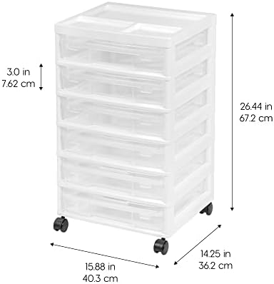 IRIS USA Rolling Cart with Drawers |Made in USA| 6-Tier Cases - White/Clear - Image 4