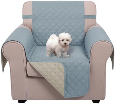 U-NICE HOME Reversible Recliner Chair Covers, Light Blue/Beige by U-NICEHOME