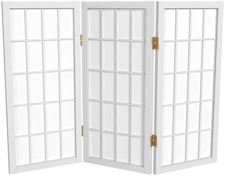 2 ft. Short Desktop Window Pane Shoji Screen - White - 3 Panels by RedLantern
