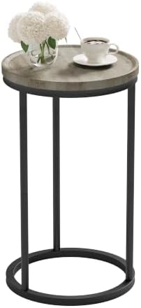 YAUKOMEL Small Round Side Table,Round Sofa End Table Greige by YAUKOMEL