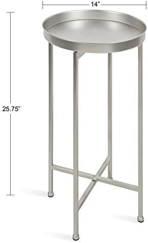 Kate and Laurel Celia Round Metal Foldable Accent Table with Tray Top, 14" x 14" x 25.75", Silver - Image 3