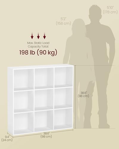 VASAGLE Bookshelf, 9 Cubes Storage Organizer, 38.6 x 9.4 x 38.6 Inches - Image 3