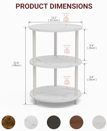 XBurmo Round Coffee Table for Living Room - Narrow Side or Bedside Stand, Industrial Vintage Nightstand for Bedroom, or Small Spaces, Marble White - Image 2