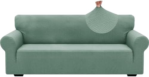 ZNSAYOTX 1 Piece Jacquard Couch Covers for 3 Cushion Couch Living Room High Stretch Sofa Cover Pets Dogs Friendly Anti Slip Thickened Slipcovers Furniture Protector (Large,New Pattern Pea Green) by ZNSAYOTX