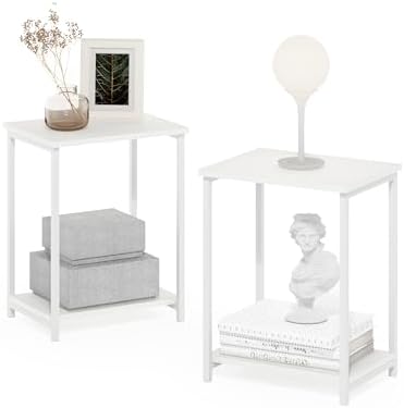 Furinno Simplistic Side Table Set of 2, 2-Tier Modern Metal Frame End Table with Open Shelf, Night Stand, Bedside Table, Easy Assembly, for Living Room, Bedroom, White - Image 4
