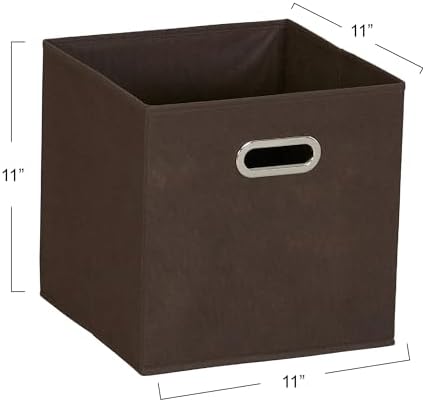 Household Essentials Fabric Storage Bins in Strong Poly‑Woven Fabric with Sturdy Chipboard Sides, and Grommet Front Handle, Brown, Set of 6 - Image 2